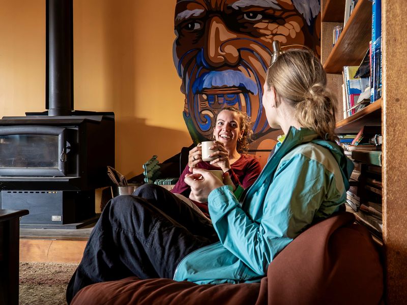 Relaxing at the Timber Trail Lodge.